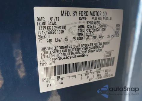 2012 Ford Edge Sel z USA, uszkodzony, nr VIN 2FMDK4JC9CBA85642